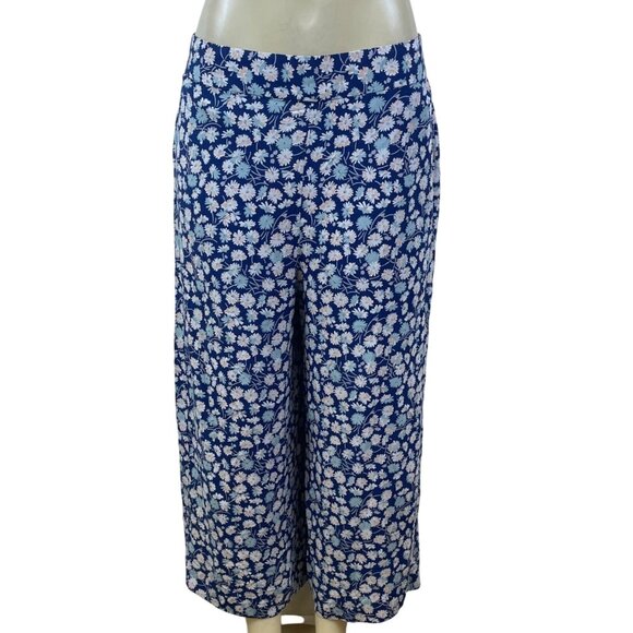 Modelwee Womens Blue Floral Print Pants  Relaxed Fit Soft Size L - Picture 1 of 7